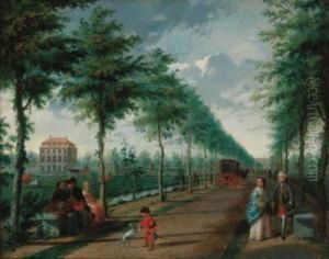 A View Of The Hague With Elegant Figures Walking In An Avenue