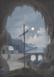 Veduta Notturna Di Amalfi Dalla Grotta Deicappuccini by Gioacchino La Pira