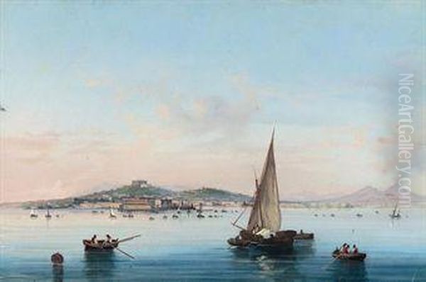 Shipping In A Calm In The Bay Of Naples With Vesuvius Eruptingbeyond - view 1