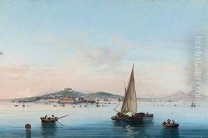 Shipping In A Calm In The Bay Of Naples With Vesuvius Eruptingbeyond