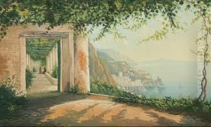 Bay Of Naples And Vesuvius, And Another A Terrace Above The Bay Of Naples by Gioacchino La Pira
