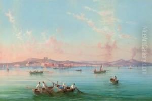 Hauling In The Nets In The Bay Of Naples, Vesuvius Beyond