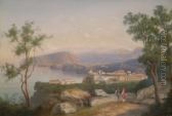 Italian Pair Of Gouaches 'sorrento' And Figures Beside Ruins Signed 16 X 24in - view 1