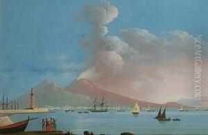 The Bay Of Naples And Mount Vesuvius By Day, And Another Of The Same View By Night by Gioacchino La Pira