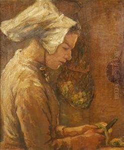 A Peasant Girl Peeling Apples