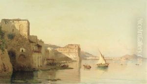 A View On Palazzo D'anna And The Bay Of Naples, The Vesuvius In The Distance by Alessandro la Volpe