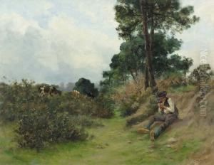 Landschaft Mit Sitzendem Hirten. by Eugene Leon Labitte
