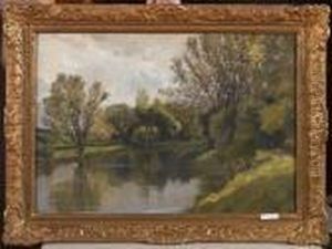 Flusslandschaft Mit Fischer. by Edme Emile Laborne
