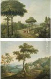 A Pair Of Italianate Landscapes With Travellers On Roads
