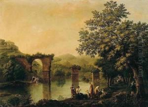 Italian Landscape With Classical Figures On A Riverbank
