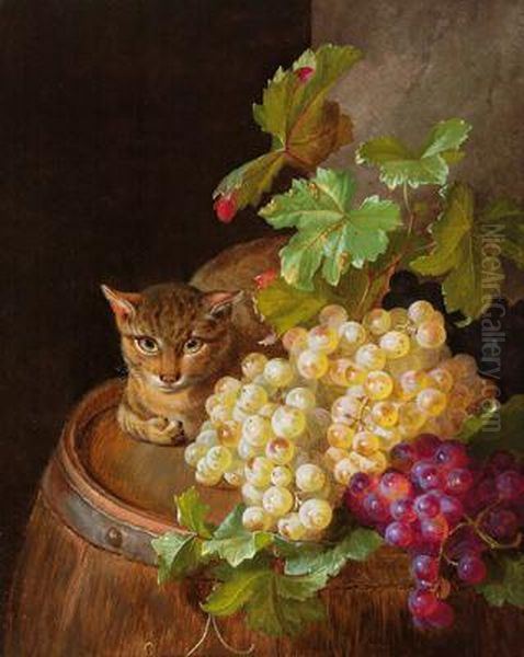 Traubenstillleben Mit Liegender Katze - view 1
