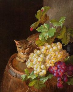 Traubenstillleben Mit Liegender Katze by Andreas Lach