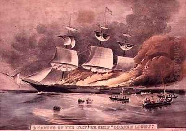 Burning of the Clipper Ship Golden Light - view 1