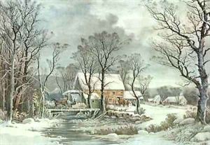 Winter in the Country the Old Grist Mill by Currier