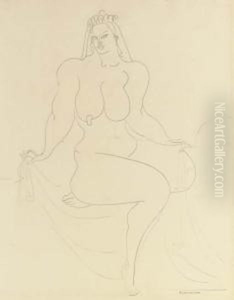 Seated Nude Figure With Drape - view 1