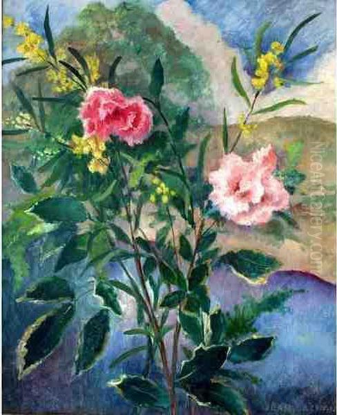 Bouquet De Fleurs Devant Un Paysage - view 1