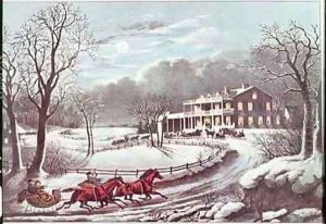 American Winter Evening Scene by Currier