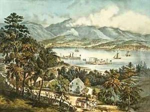 The Catskill Mountains from the Eastern shore of the Hudson by Currier