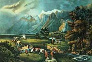 The Rocky Mountains Emigrants Crossing the Plains by Currier