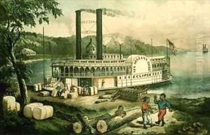 Loading Cotton on the Mississippi by Currier