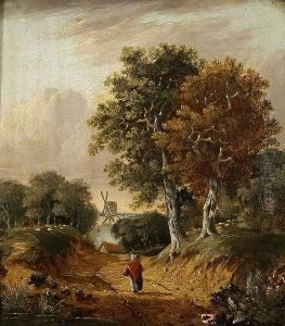 Figure On A Path With Mill Beyond by Henry Ladbrooke