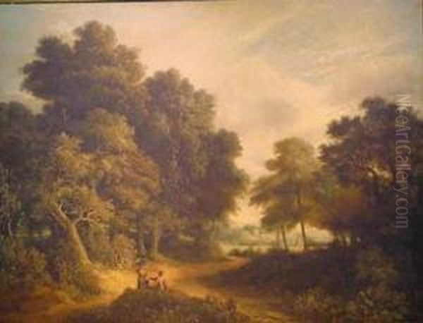 Figures At Rest In A Wooded Landscape - view 1