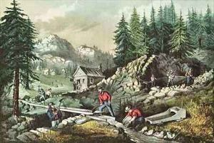Goldmining in California by Currier