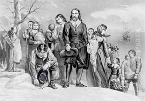 The Landing of the Pilgrims at Plymouth Mass Dec by Currier