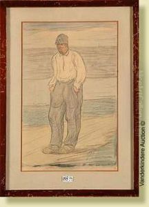 Pecheur Au Bord De La Mer by Eugene Laermans