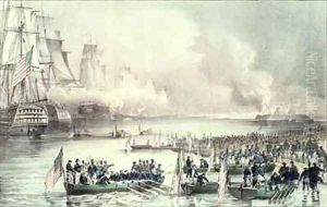Landing of the American Force at Vera Cruz under General Scott by Currier