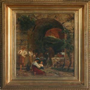 Scenery With Persons Under A Brigde by Thorald Laessoe