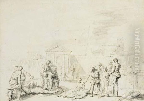 Hommes Et Femmes Mourant De La Peste Aux Portes D'une Ville - view 1