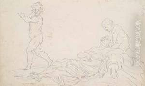 A Water Nymph And Two Putti by Raymond Lafage