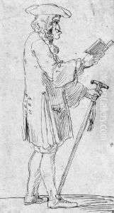 Caricature Of Man Holding A Stick And A Book