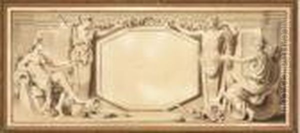 Un Cartouche Flanque D'allegories De La Peche Et Del'agriculture - view 1