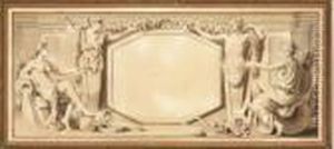 Un Cartouche Flanque D'allegories De La Peche Et Del'agriculture Un Cartouche Flanque D'allegories De La Peche Et Del'agriculture