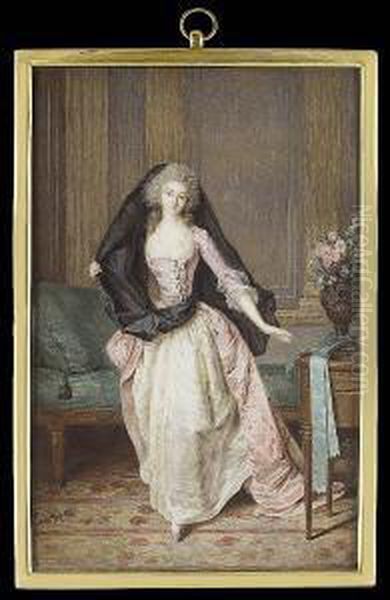 A Lady (1763-1832/3), 
Traditionally Called Princesse De Vaudemont-lorraine, Wearing Pink Satin
 Dress With Buckled Bodice Over White Underdress And Gauze Fill-in, A 
Black Veil Wrapped Around Her Waist And Over Her Head, She Stands In An 
Interior Wi - view 1