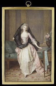 A Lady (1763-1832/3), 
Traditionally Called Princesse De Vaudemont-lorraine, Wearing Pink Satin
 Dress With Buckled Bodice Over White Underdress And Gauze Fill-in, A 
Black Veil Wrapped Around Her Waist And Over Her Head, She Stands In An 
Interior Wi