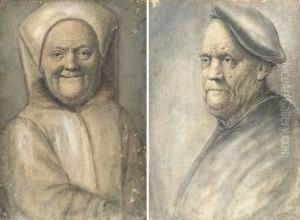 An Old Woman, Bust-length, In 
White Robe And Headdress; And An Oldman, Bust-length, Wearing A Black 
Beret