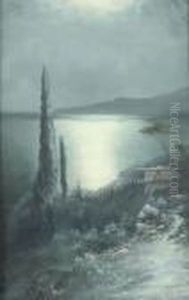 Bucht Von Feodosia Bei Mondschein by Lef Feliksovich Lagorio