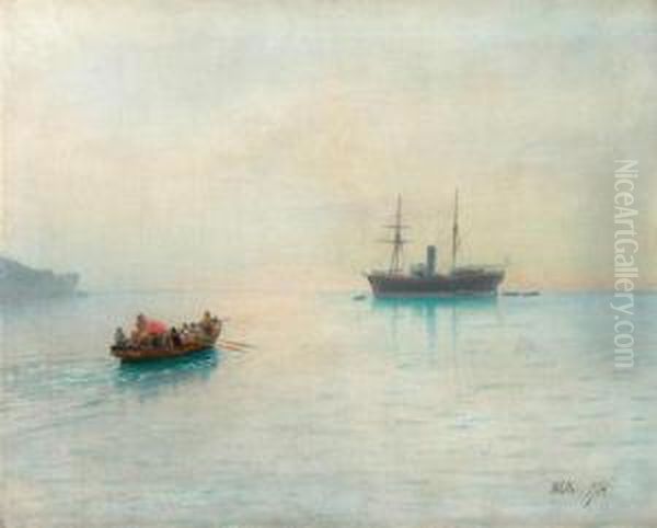 Sailing Ship And Rowing Boat. 1904 - view 1