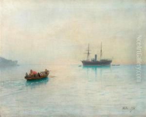 Sailing Ship And Rowing Boat. 1904 by Lef Feliksovich Lagorio