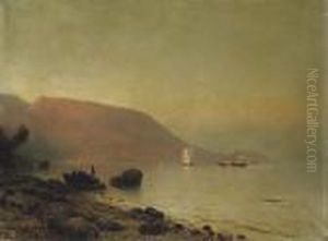 Fishermen On A Rocky Coastline by Lef Feliksovich Lagorio