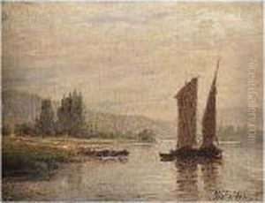 Sailing Barge On The River by Lef Feliksovich Lagorio
