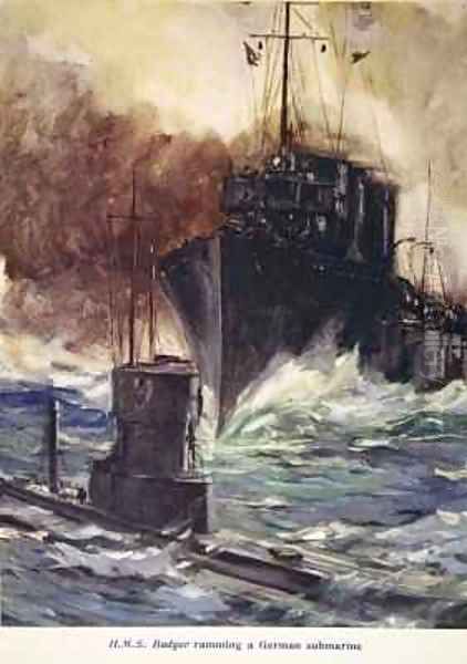 HMS Badger ramming a German submarine - view 1