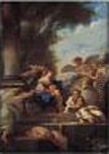 Repos De La Sainte Famille Pendant La Fuite En Egypte by Jean Jacques II Lagrenee