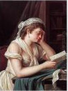 Interior With A Young Woman Reading At Her Desk