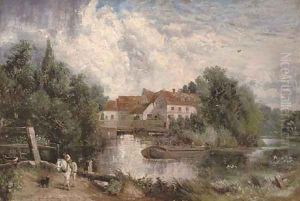 Flatford Mill with a figure on a white horse in the foreground by John Constable