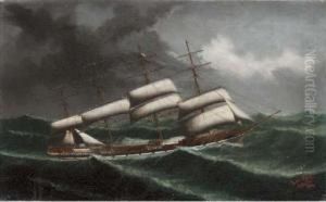 The Four Masted Sailing Ship County Of Peebles In Rough Seas by Lai Fong