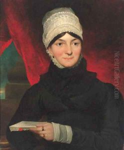 Portrait of Mrs Evans, half-length, in a black dress with white bonnet, holding a letter in her left hand